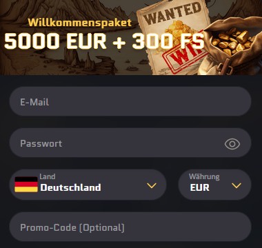 Wanted Win Online Casino Registrierung